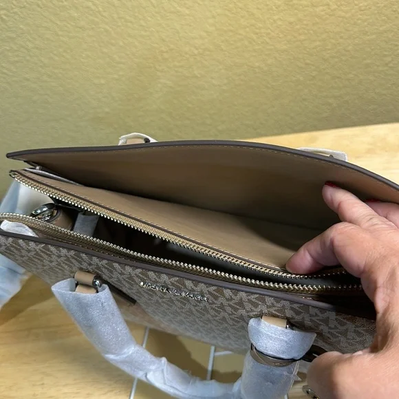 Michael Kors Tan and Cream Monogram Satchel - Picture 6 of 7